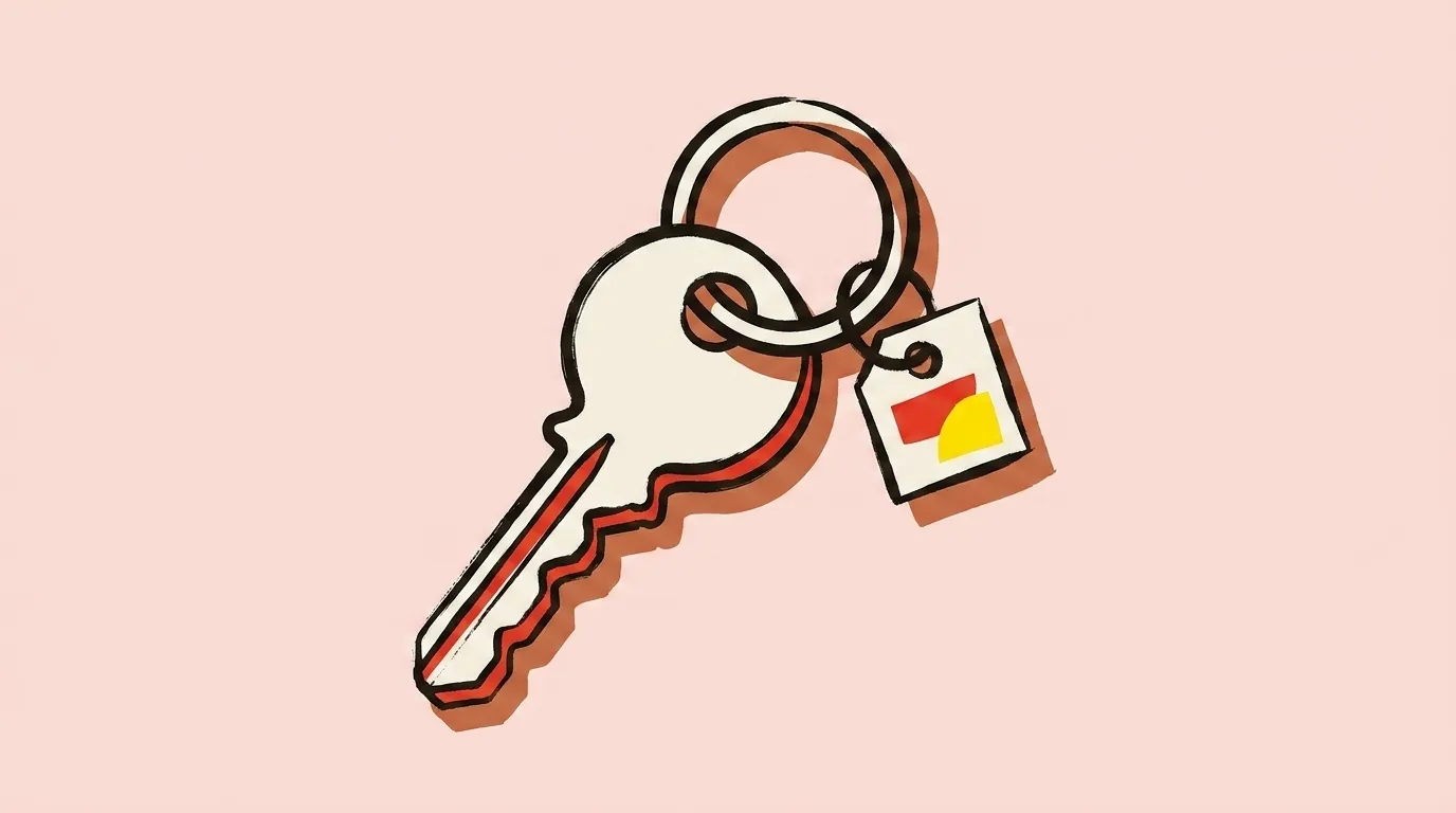 A single key on a ring with a paper tag