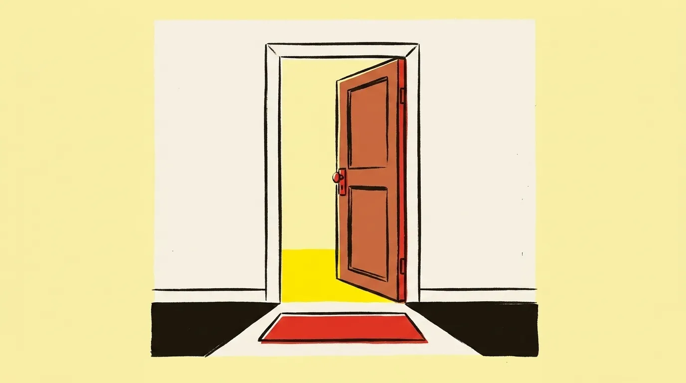 An open door with warm light spilling out
